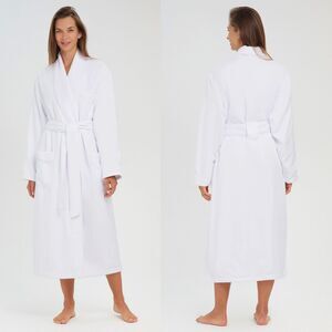 NWOT Monarch Cypress White Microfiber Shawl Long Robe Lined in Plush Sz Small